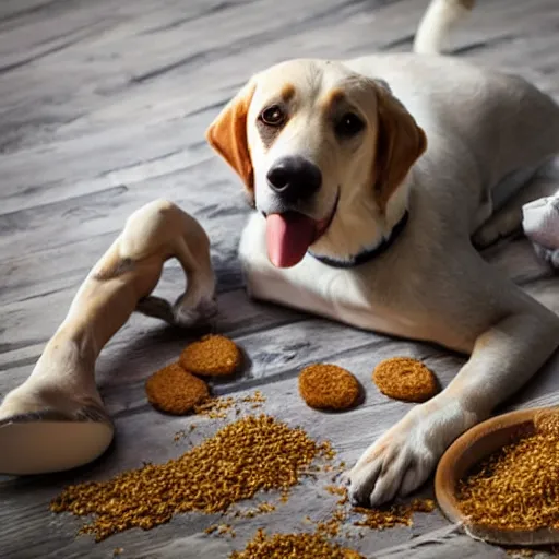 Image similar to dog with human legs eating wheat treats