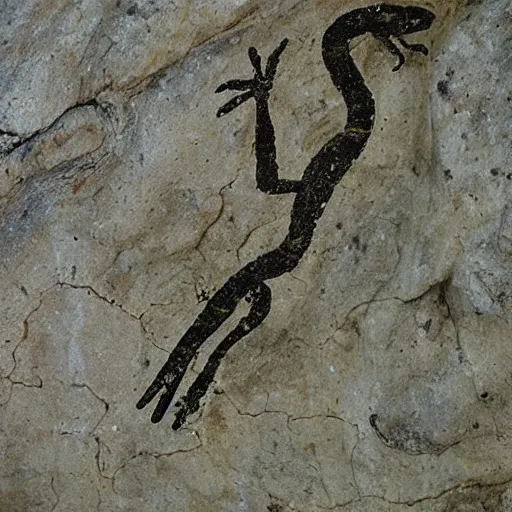 Image similar to a neolithic cave painting of the Geico Lizard