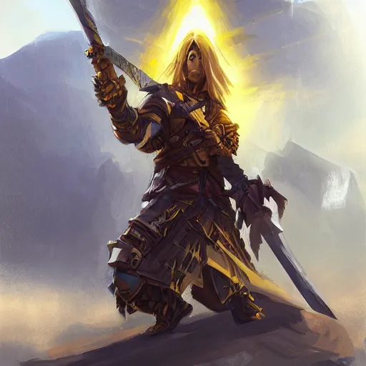 Image similar to yellow broad sword, giant sword, war blade weapon, hearthstone weapon art, by greg rutkowski