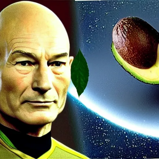 Image similar to an avocado with the face of patrick stewart, captain jean - luc picard in star trek the next generation