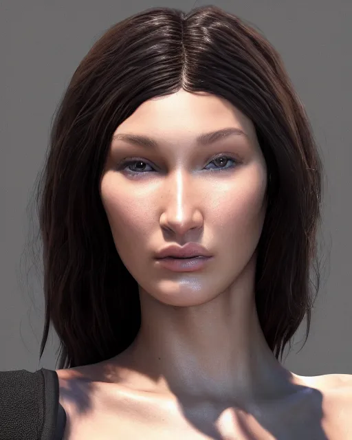Prompt: a highly detailed metahuman 8 k close up render of bella hadid trending on artstation made in unreal engine 4