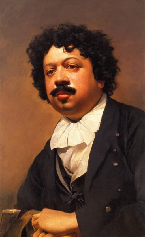 Image similar to Portrait of Alexandre Dumas, oil on canvas, highly detailed, by Delacroix, 8k