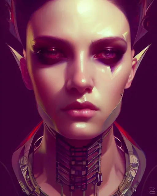 Image similar to beautiful female punk, portrait, cyberpunk, symmetry, detailed, elegant, intricate, dynamic lighting, digital art, digital painting, artstation, wlop, sharp focus, illustration, art by artgerm and greg rutkowski and alphonse mucha, 8 k