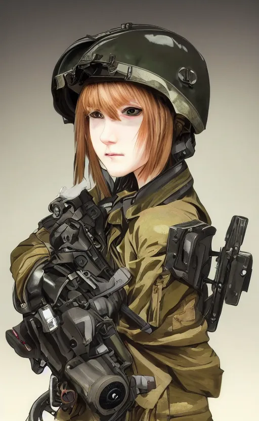 Prompt: a girl, fused aircraft parts, soldier clothing, combat helmet, anime style, long hair, hair down, symmetrical facial features, from tanya the evil, hyper realistic, 4 k, rule of thirds, extreme detail, detailed drawing, trending artstation, hd, d & d, realistic lighting, by alphonse mucha, greg rutkowski, sharp focus, backlit