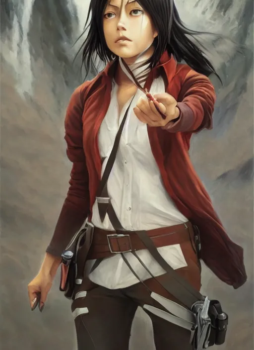 Prompt: oil painting mikasa ackerman from attack on titan, highly detailed, artstation, michael whelan style