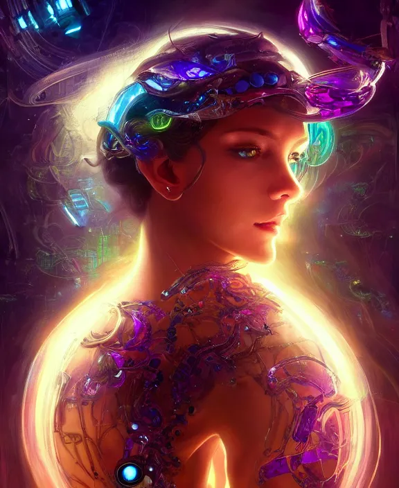 Prompt: a whirlwind of souls rushing inside the metaverse, half body, glowin eyes, tiara with sapphire, insect, android, cyberpunk, d & d, fantasy, intricate, elegant, highly detailed, colorful, vivid color, digital painting, artstation, concept art, art by artgerm and greg rutkowski and alphonse mucha and ruan jia