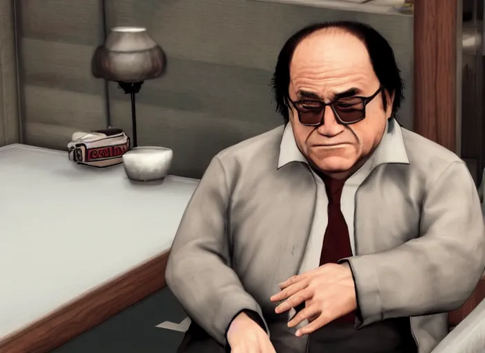 Image similar to video game still of danny devito in the video game yakuza zero,