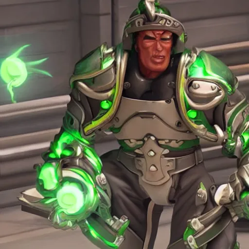 Image similar to a screenshot of arnold schwarzenegger as genji in overwatch, detailed, hyper realistic, award winning photo