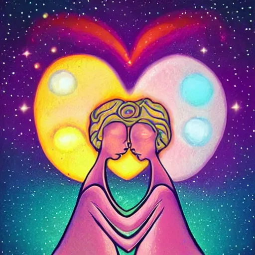 Prompt: Cosmic love in lowbrow art style