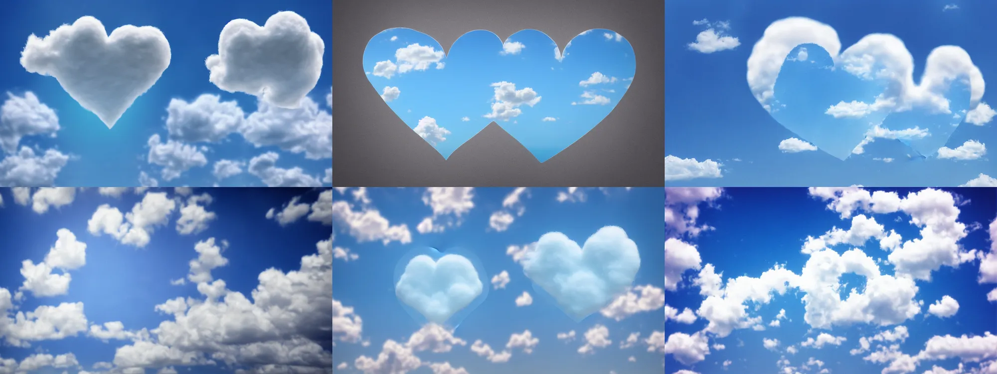 Prompt: little fluffy soft cloud heart on blue clear sky, detailed, hyper realism, photo, realistic, soft volume absorbation, volume clouds, view up, diffused lights, ultra realism, cinematic, film
