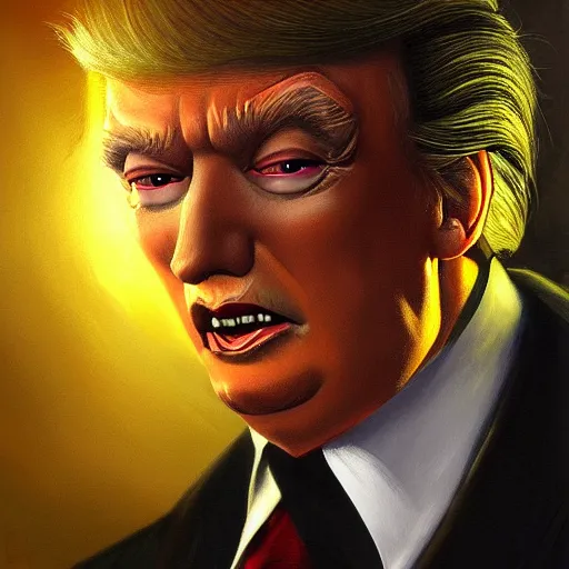 Prompt: portrait of trump dracula, intricate, elegant, highly detailed, centered, grungy, digital painting, artstation, concept art, smooth, sharp focus, boris vallejo