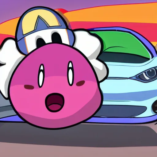 Image similar to kirby eating a car