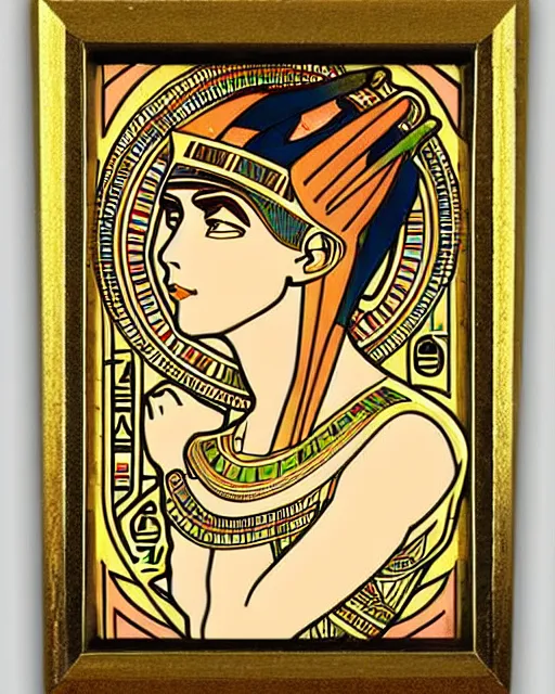 Image similar to an empty alphonse mucha style egyptian image frame, with hieroglyphs