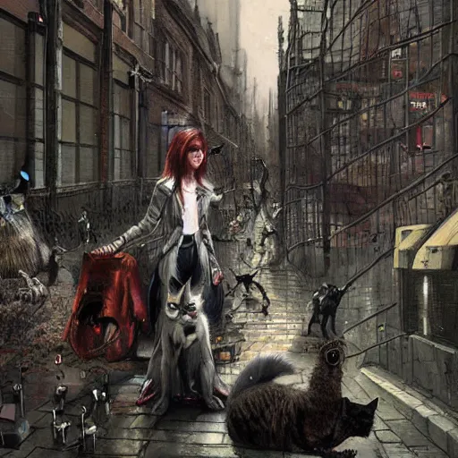 Image similar to cat zombies in london by geog darrow greg rutkowski