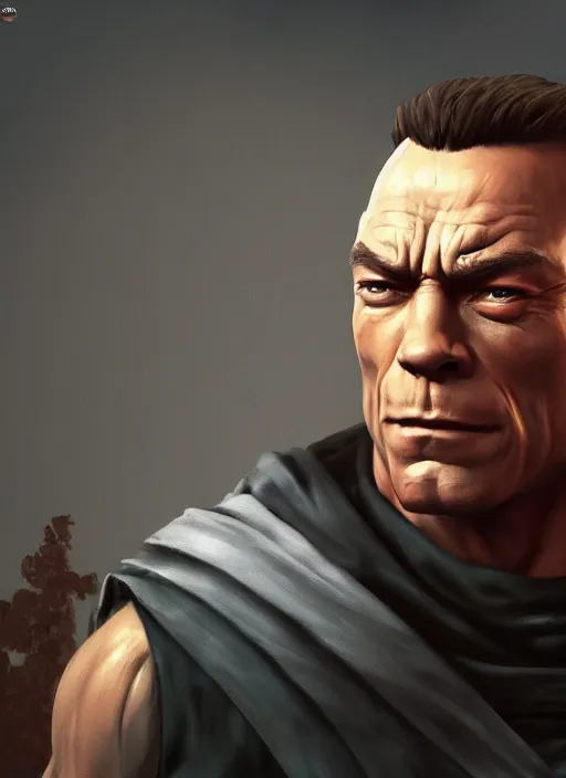 Image similar to A fantasy comic book style portrait painting of van damme as a monk, unreal 5, DAZ, hyperrealistic, octane render, RPG portrait, dynamic lighting