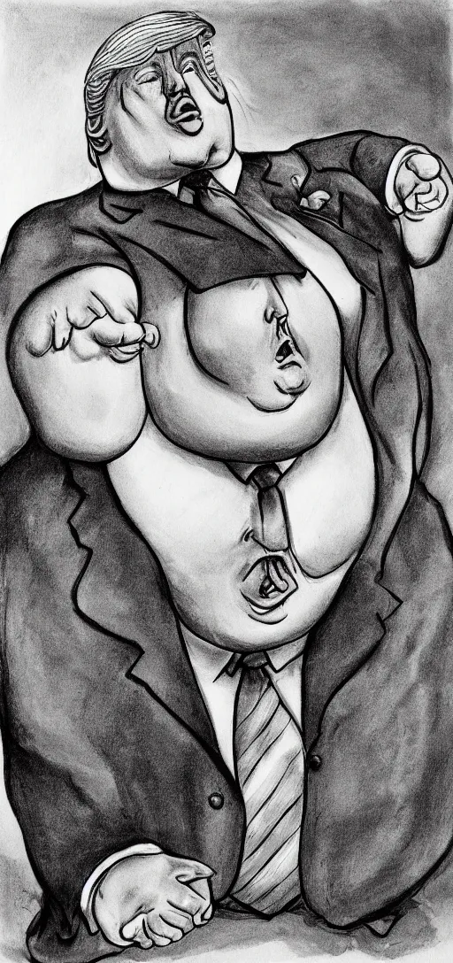 Image similar to Obese donald trump, high detail, Shel Silverstein