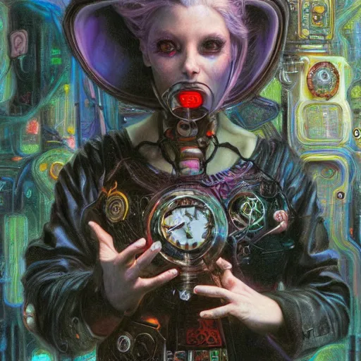 Image similar to portrait of a cyberpunk alice in wonderland, by donato giancola.