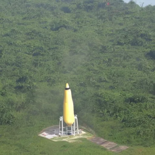 Prompt: a banana rocket on launch pad at wenchang space launch site in hainan, china