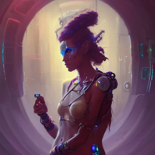 Image similar to a portrait of a beautiful cybernetic gypsie, cyberpunk concept art by pete mohrbacher and wlop and artgerm and josan gonzales, digital art, highly detailed, intricate, sci-fi, sharp focus, Trending on Artstation HQ, deviantart, unreal engine 5, 4K UHD image