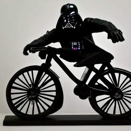 Image similar to Darth Vader riding a bicycle, photo realistic, award-winning, highly-detailed