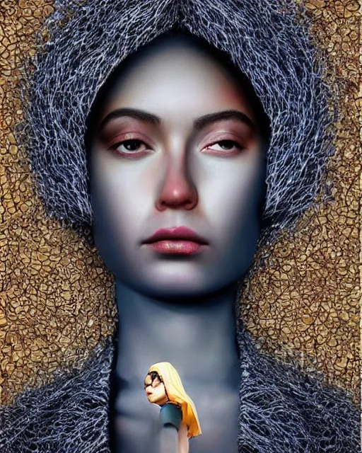 Prompt: saint themed surrealist portrait art in the styles of igor morski, jim warren, and aida muluneh, intricate, hyperrealistic, accurate facial details, profile picture with chromakey!!!!! background, volumetric lighting