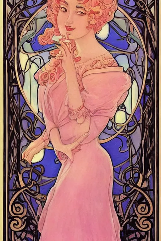 Image similar to beautiful art nouveau painting of princess - peach!!!!!!!!!