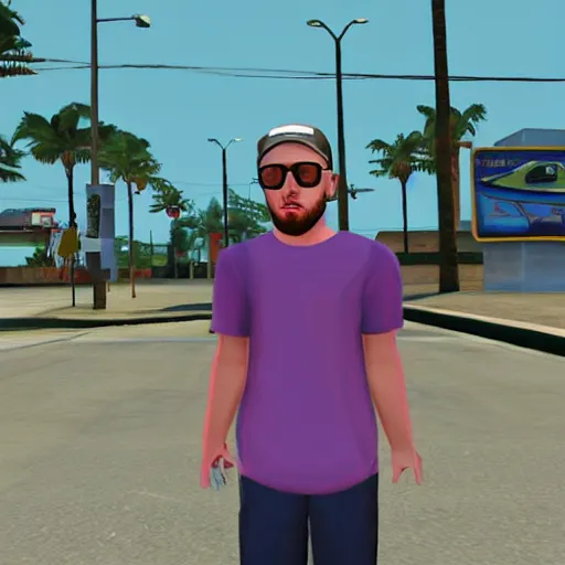 Image similar to mac miller, in gta vice city, screenshot