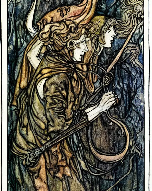 Image similar to tarot card detailed painting, illustration in style of Arthur Rackham