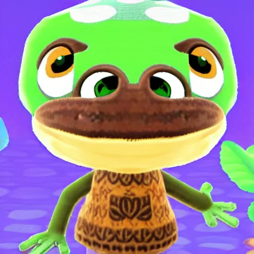 Prompt: pepe the frog in animal crossing