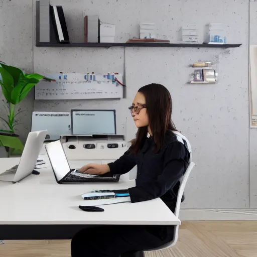 Image similar to a baby girl working CAD computer drafting, civil engineer, sitting at a desk