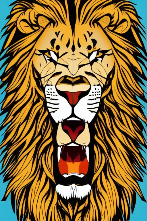 Image similar to Portrait of a lion, anime, sticker, colorful, illustration, highly detailed, simple, smooth and clean vector curves, no jagged lines, vector art, smooth