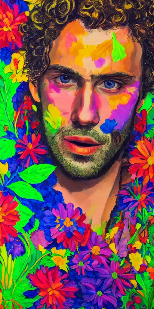 Prompt: portrait of mikky ekko, flower, vivid color. ultra detail.