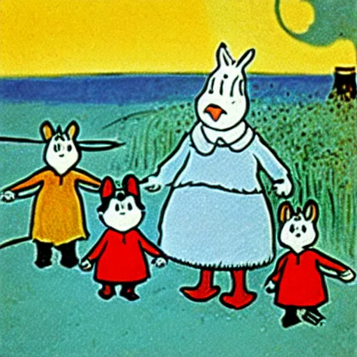 Image similar to moomins, by tove jansson