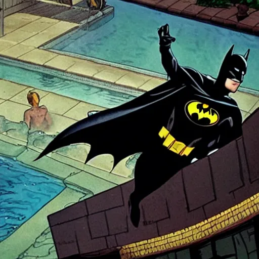 Image similar to batman diving in a pool