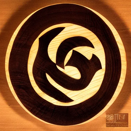 Prompt: intricate ting yang symbol carved from wood, photograph, studio lighting