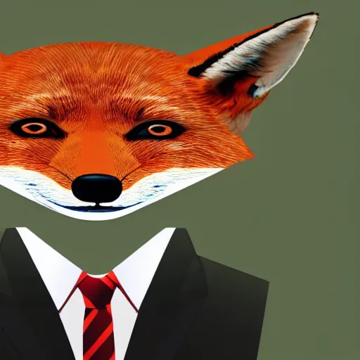 Prompt: A suit and tie with the head of a fox.