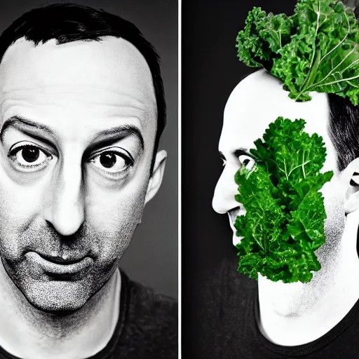 Image similar to tony hale double exposure head of kale