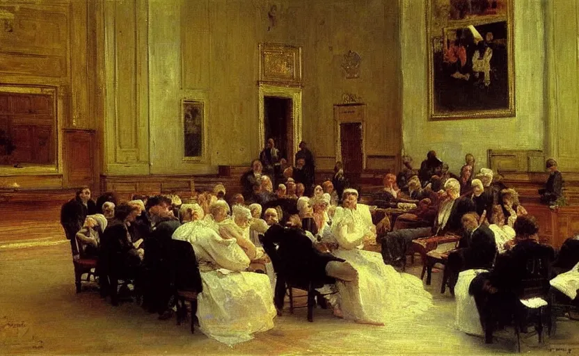 Image similar to high quality high detail painting by ilya repin, court room, hd