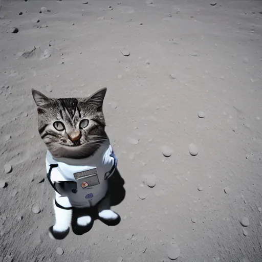 Prompt: cat wearing astronaut suit on the moon sigma 1 4 mm f / 1. 8 planet earth in the background