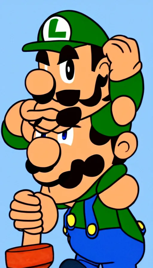 Image similar to gigachad Luigi by Yōichi Kotabe