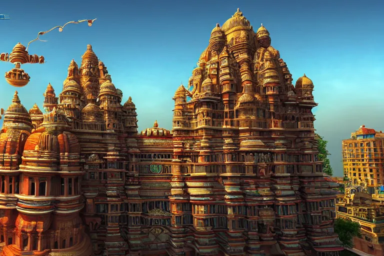 Image similar to high quality 3 d dreamscape! mumbai with biomorphic hanuman!! head building, kalighat highly detailed, unreal engine cinematic smooth, stephen shore & john j. park, soft morning light, wide shot, high angle, uhd 8 k, deep focus
