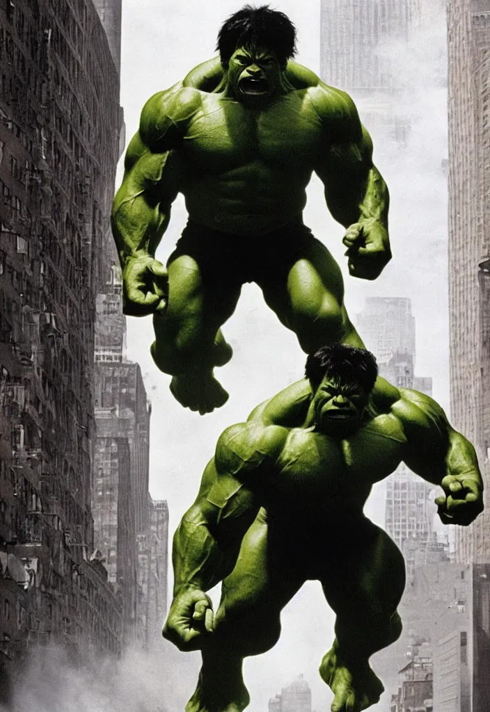 Image similar to a color photo portrait of the incredible hulk looking angry in new york city by richard avedon dramatic lighting.