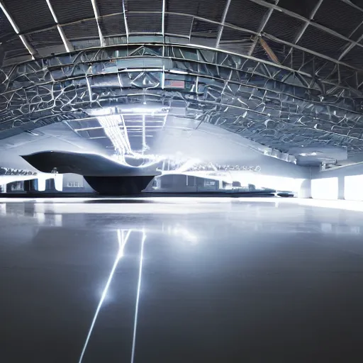 Image similar to photo of northrop b - 2 spirit, cinematic lighting, reflection on floor, f / 2. 4 lens flare