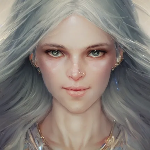 Prompt: a portrait of a beautiful hopeful lady with pretty eyes, beautiful eyes, sparkling eyes, sparkling eyes, highly detailed eyes, looking up, looking up, light smiling, art of wlop and greg rutkowski, intricate, high details, eyes, epic fantasy art, cgsociety, trending on artstation, bright light masterpiece, ray of light through white hair