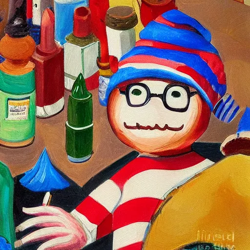 Image similar to where is waldo, painting, oil, colors, sharp shadows, highly detailed, materical, earth tones