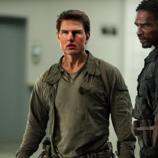 Prompt: Tom cruise from collateral fighting the predator from predator