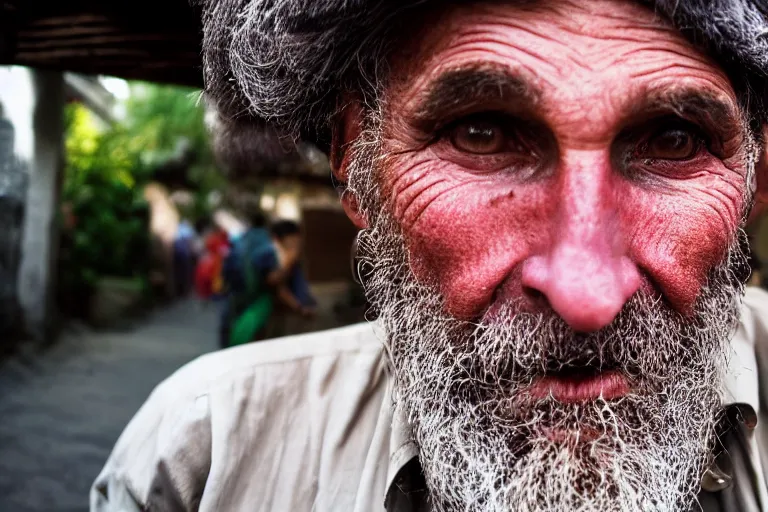 Image similar to closeup portrait of the big friendly giant in a village street, natural light, sharp, detailed face, magazine, press, photo, steve mccurry, david lazar, canon, nikon, focus