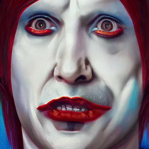 Image similar to Vladimir Putin as Marilyn Manson from Marilyn Manson, portrait, highly detailed, digital painting, artstation, concept art, smooth, sharp focus, illustration, cinematic lighting, art by artgerm and greg rutkowski and alphonse mucha