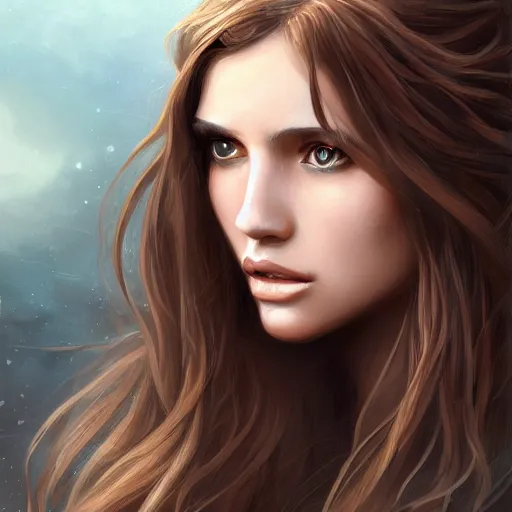 Image similar to A portrait of an attractive young female earth angel, beautiful long brown hair, rock elements, intricate, highly detailed, elegant, digital painting, trending on artstation