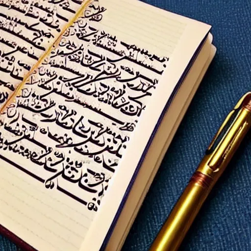 Image similar to a journal written in nonsense writing, arabic script, thai script, written in journal with pen